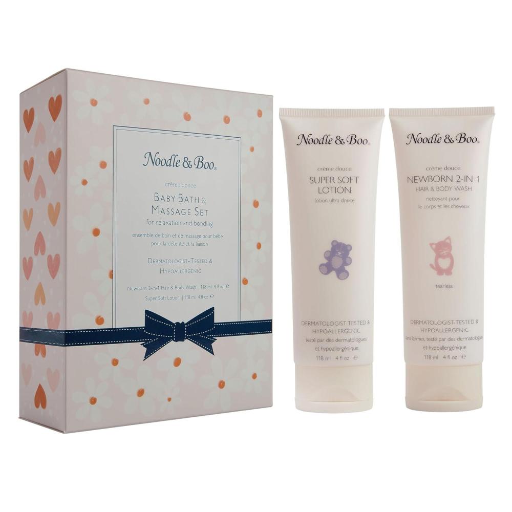 image:imageNoodle amp Boo Baby Bath amp Massage Gift Set  Includes 4 oz Newborn Hair amp Body Wash amp Super Soft Lotion Hypoallergenic PediatricianTested DermatologistTested for Delicate and Sensitive Baby SkinPink Daisy  Heart