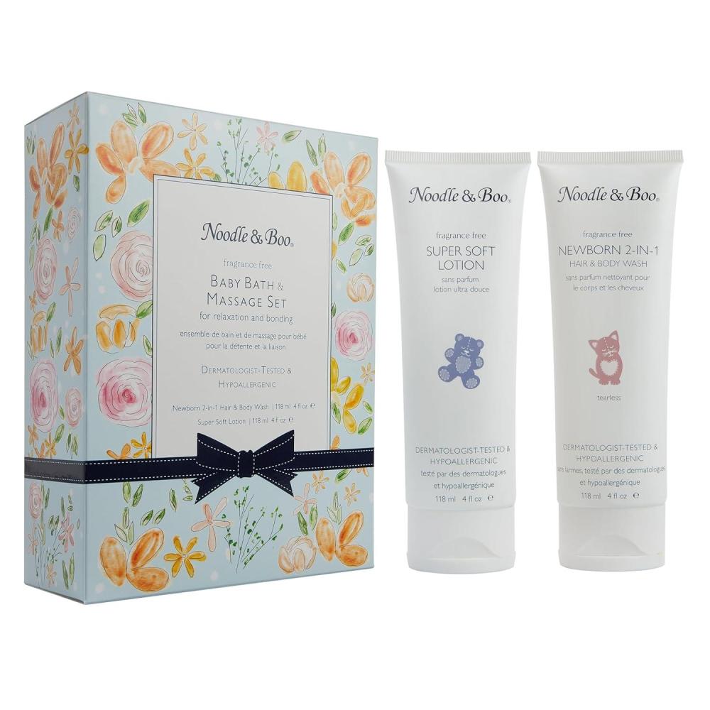 image:imageNoodle amp Boo Baby Bath amp Massage Gift Set  Includes 4 oz Newborn Hair amp Body Wash amp Super Soft Lotion Hypoallergenic PediatricianTested DermatologistTested for Delicate and Sensitive Baby SkinBlue Flower Bouquet